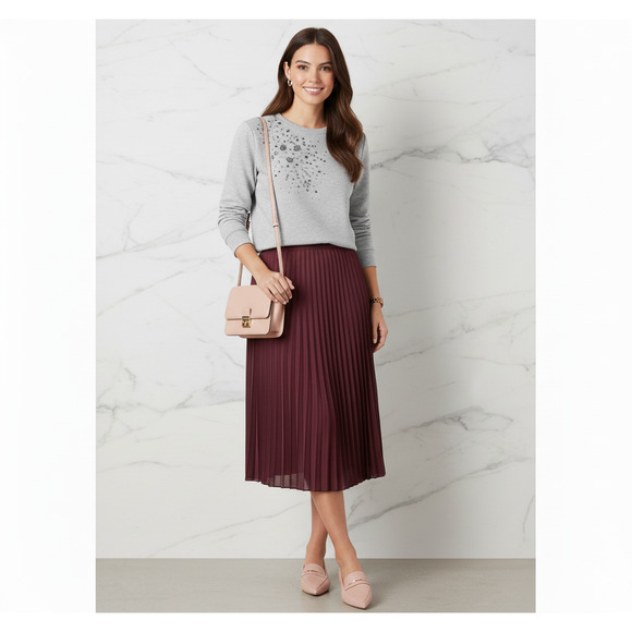 LOFT Embellished Gray Crewneck Sweatshirt | Smoky Silver Studs | Women's Large - Picture 4 of 11